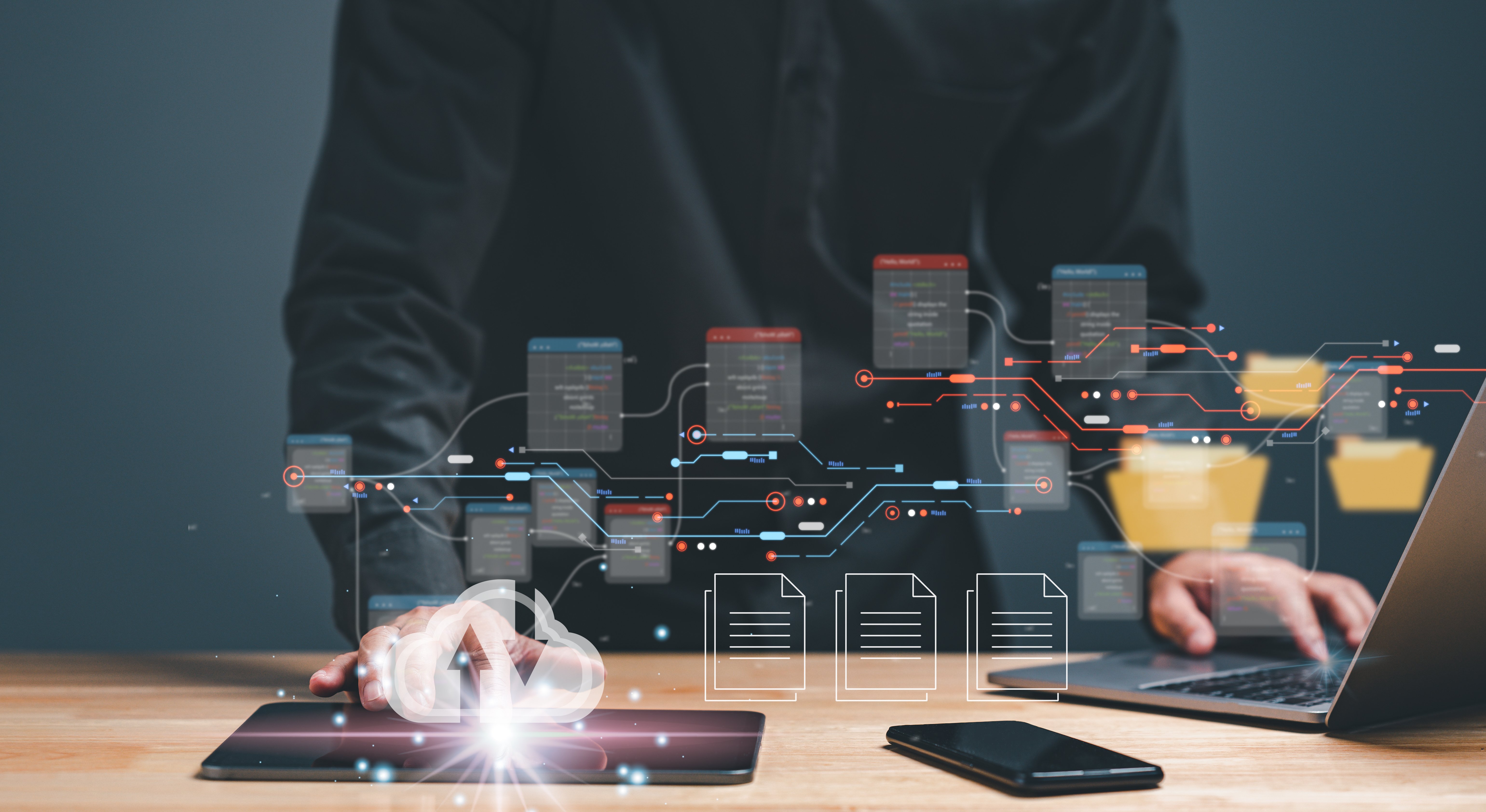 data popping up between a laptop and a tablet