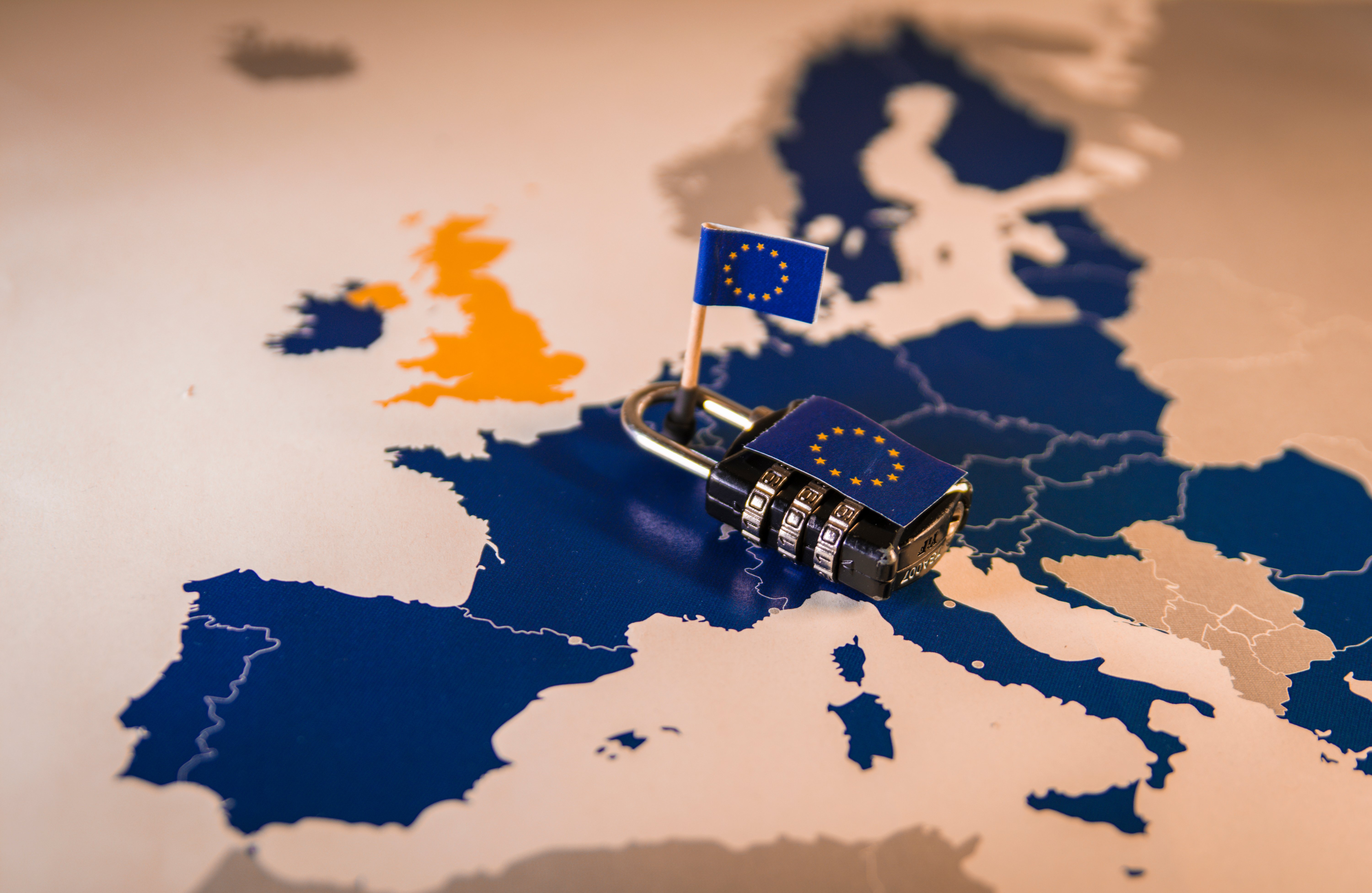 padlock over European Union with the EU flag