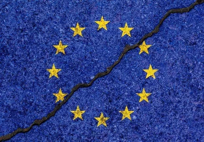 Image showing the EU flag on a cracked pavement