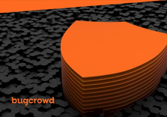 An animated shield in orange alongside the Bugcrowd logo.