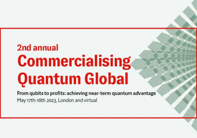 Economist Impact logo in red alongside the text "2nd annual Commercialising Quantum Global" and "From qubits to profits: achieving near-term quantum advantage"
