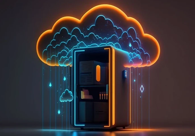 An animated cloud hanging over a desktop tower.