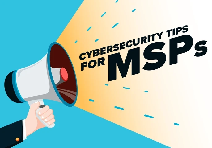 "Cybersecurity tips for MSPs" flowing out of an animated megaphone.