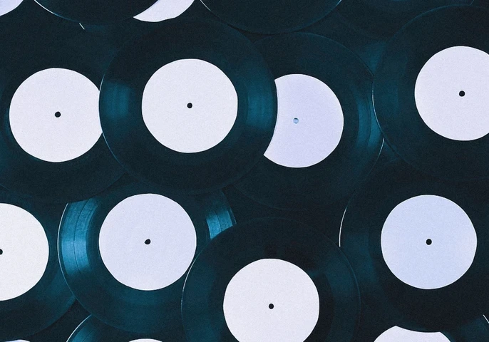 A cluster of records viewed from above.