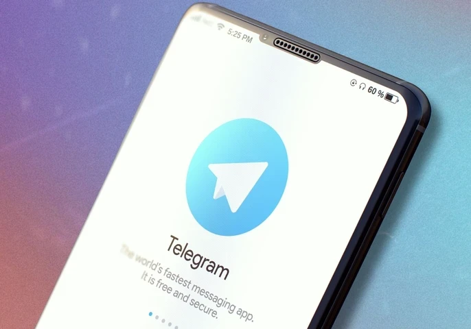 Close-up of the Telegram logo on a smartphone
