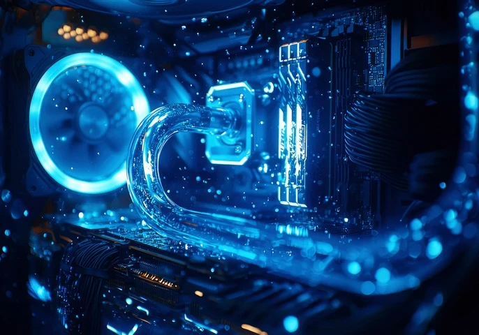 liquid cooling system in blue