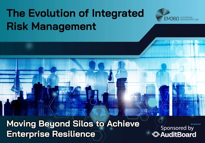 Cover image for EM360Tech report about the evolution of integrated risk management sponsored by Auditboard
