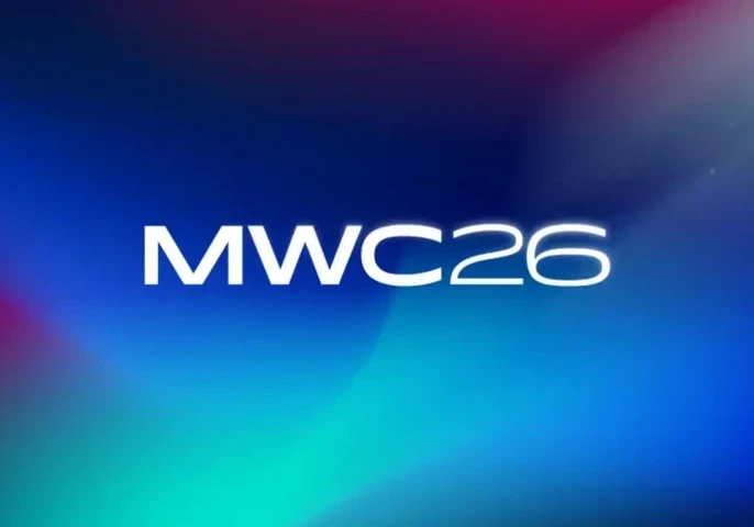 Logo of MWC26 against a bright blue background.