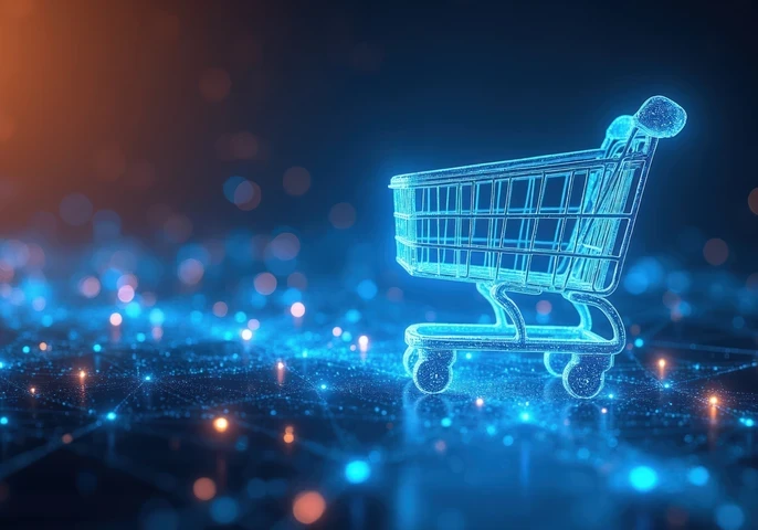 supermarket trolly in tech neon colours representing french supermarket cyber attack