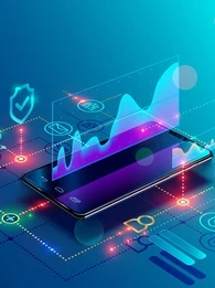 A smartphone surrounded by colourful data icons.