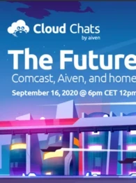 Futuristic image with the words "The Future of IoT" and the Cloud Chats by Aiven logo.