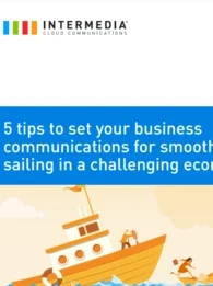 A header image with an animated man stranded on an island and the words "5 tips to set your business communications for smooth sailing in a challenging economy"
