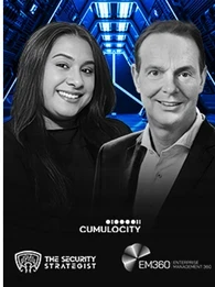Trisha Pillay, host of the Security Strategist podcast, in conversation with Bernd Gross, CEO of Cumulocity, discussing IoT, AIoT, and enterprise security challenges.