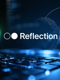 The Nvidia and Reflection AI logos on a blue and green background with a keyboard.