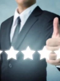 5 star rating with a person giving a thumbs up