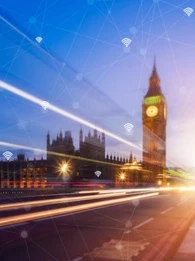 Big Ben and Houses of Parliament with connectivity signs around