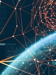 Image of the Earth with blockchain connectivity around