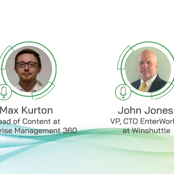 Profile pictures of Max Kurton, Head of Content at EM360 and John Jones, VP, CTO of EnterWorks at Winshuttle
