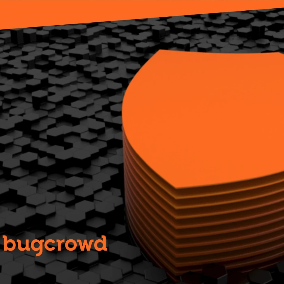 An animated shield in orange alongside the Bugcrowd logo.