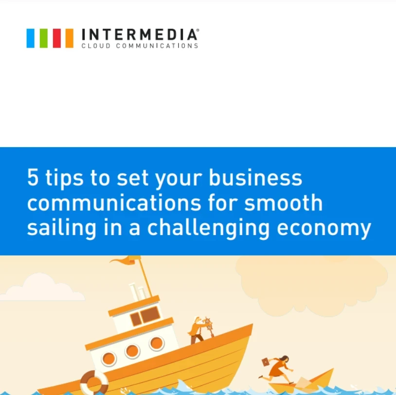 A header image with an animated man stranded on an island and the words "5 tips to set your business communications for smooth sailing in a challenging economy"