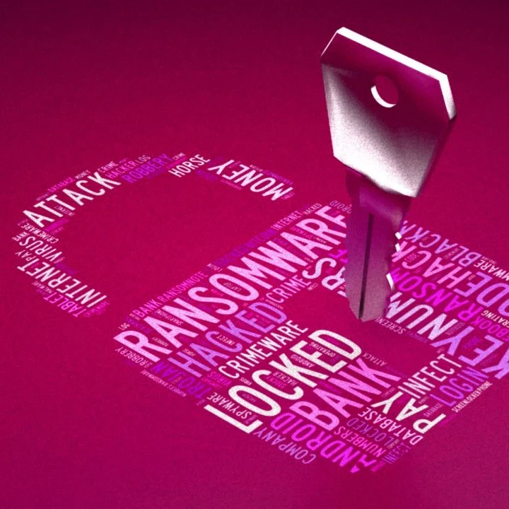 Image showcase a silver key opening an animated lock to represent ransomware.