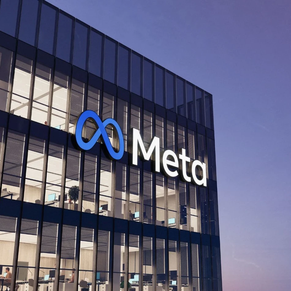 Meta logo on the side of a building