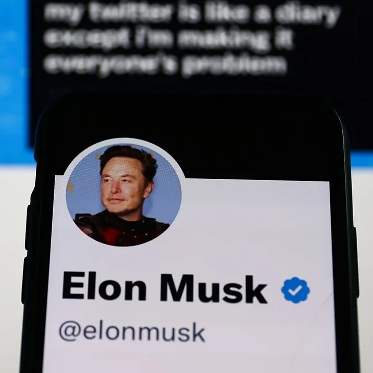 Banner image showing Elon Musk Twitter profile with blue verified tick