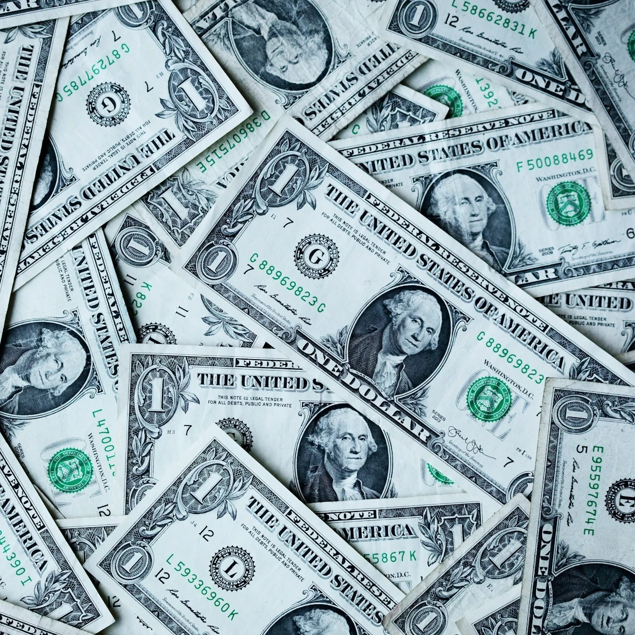 A overhead view of American dollar bills.