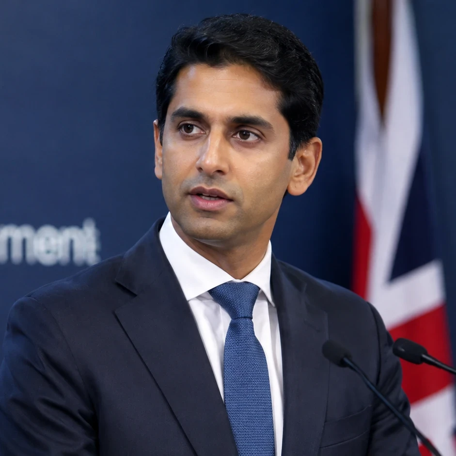 Image of AI Minister Kanishka Narayan against a UK flag and the UK government logo