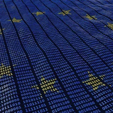 EU flag made up of binary code in 1's and 0's 