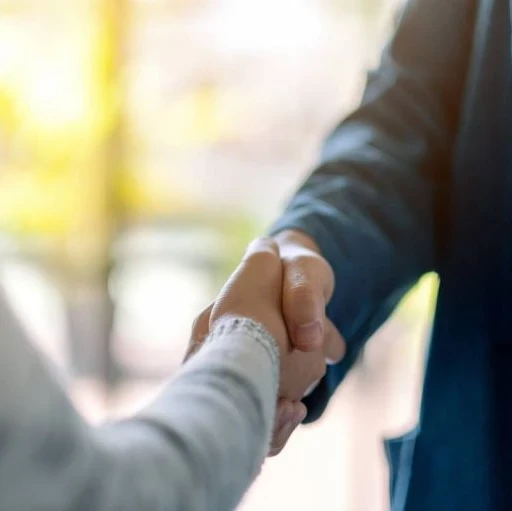 Two people shaking hands.