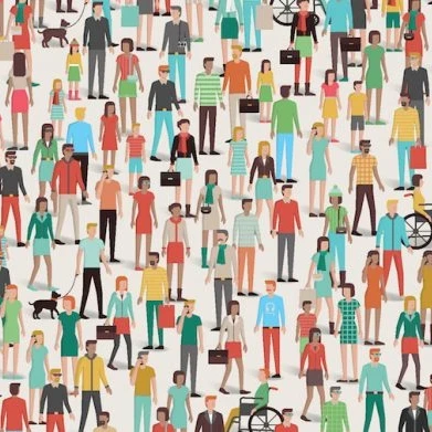Cartoon of lots of people of various demographics showing a diverse workforce