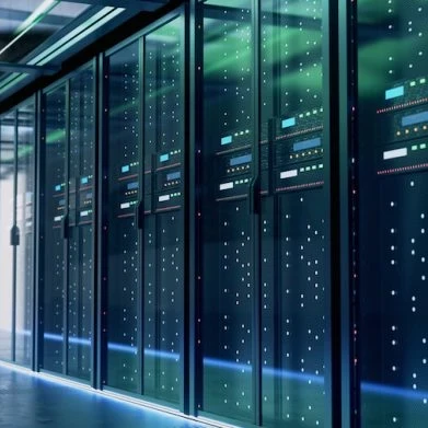 image showing numerous servers behind glass doors
