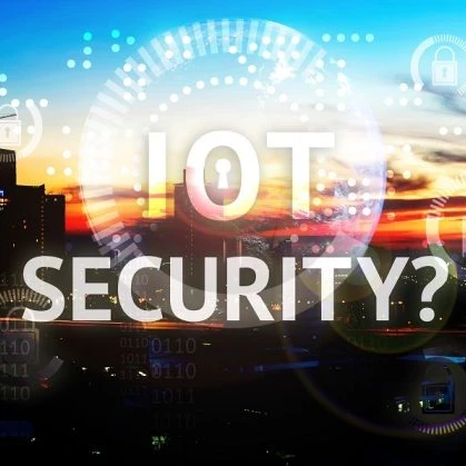 IOT Security banner headline over a cityscape